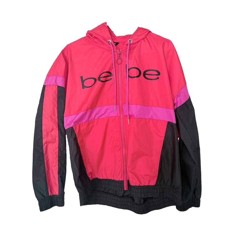 Bebe Women's Windbreaker Jacke Colorblock design, zip-up. Size M